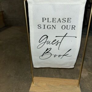 Please Sign Our Guest Book Linen Banner - White & Black